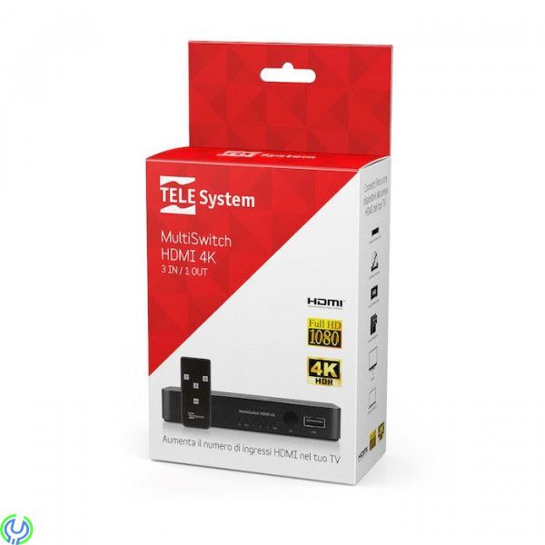 TELE System HDMI multiswitch 3 in / 1 out, 4K HDMI-omkopplare, 3 in / 1 out TELESYSTEM TS 3 to 1 HDMI Switch, Ljud & bild, , Tel