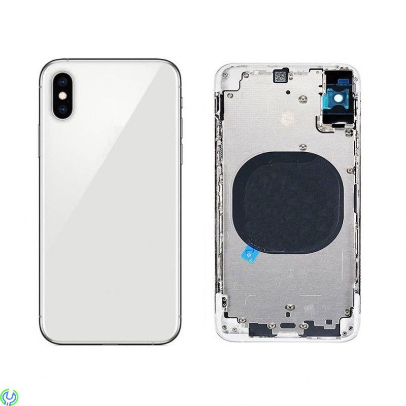 IPHONE XS BAKSIDA KOMPLETT ORIGINAL- Vit, IPhone XS Komplett Baksida i Glas med Ram - Silver, iPhone XS, , 
