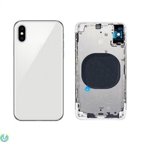IPHONE XS BAKSIDA KOMPLETT ORIGINAL- Vit, IPhone XS Komplett Baksida i Glas med Ram - Silver, iPhone XS, , 