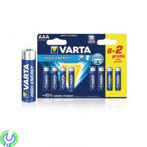 VARTA - Batteri alkaline AAA/LR03 1.5 V, 6+2-pack, VARTA - Batteri alkaline AAA/LR03 1.5 V High Energy 6+2-pack, Alkaliska Batte
