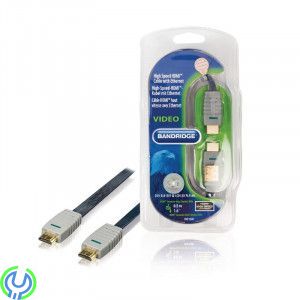 Bandridge-High Speed HDMI Flat kabel 0.50 m, Bandridge-High Speed HDMI kabel 0.50 m Blå, Kabel & Kontakt, , Bandridge