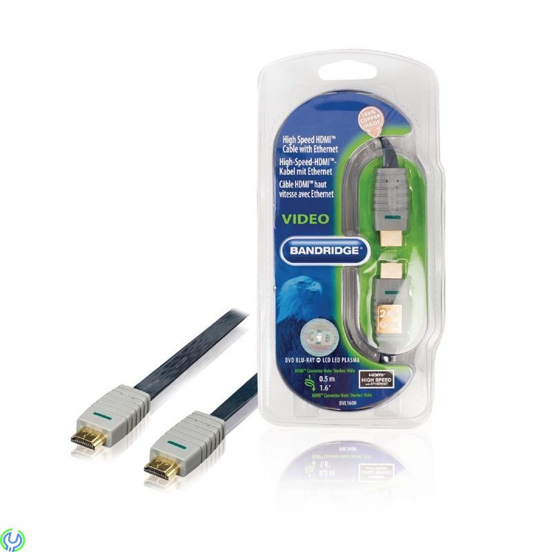Bandridge-High Speed HDMI Flat kabel 0.50 m, Bandridge-High Speed HDMI kabel 0.50 m Blå, Kabel & Kontakt, , Bandridge