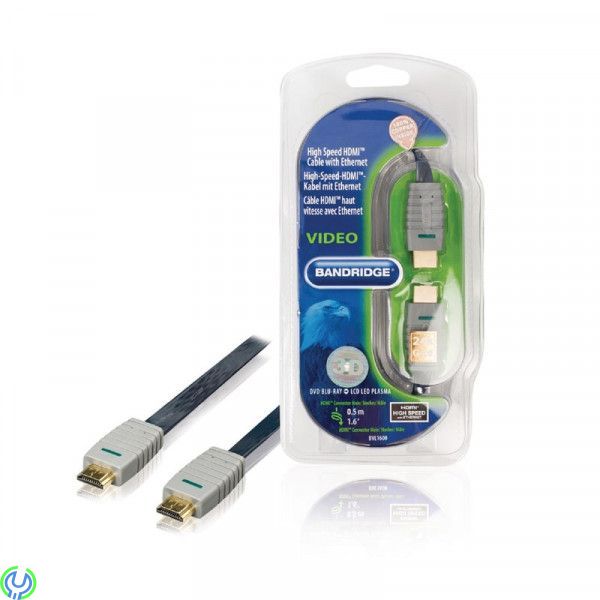 Bandridge-High Speed HDMI Flat kabel 0.50 m, Bandridge-High Speed HDMI kabel 0.50 m Blå, Kabel & Kontakt, , Bandridge