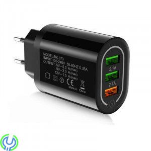 Väggladdare 3xUSB QC 3.0, svart, Väggladdare 3xUSB QC 3.0 (BK373) svart, Adapter, , Elgruvan