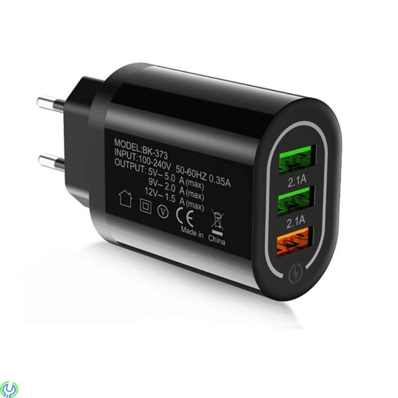 Väggladdare 3xUSB QC 3.0, svart, Väggladdare 3xUSB QC 3.0 (BK373) svart, Adapter, , Elgruvan