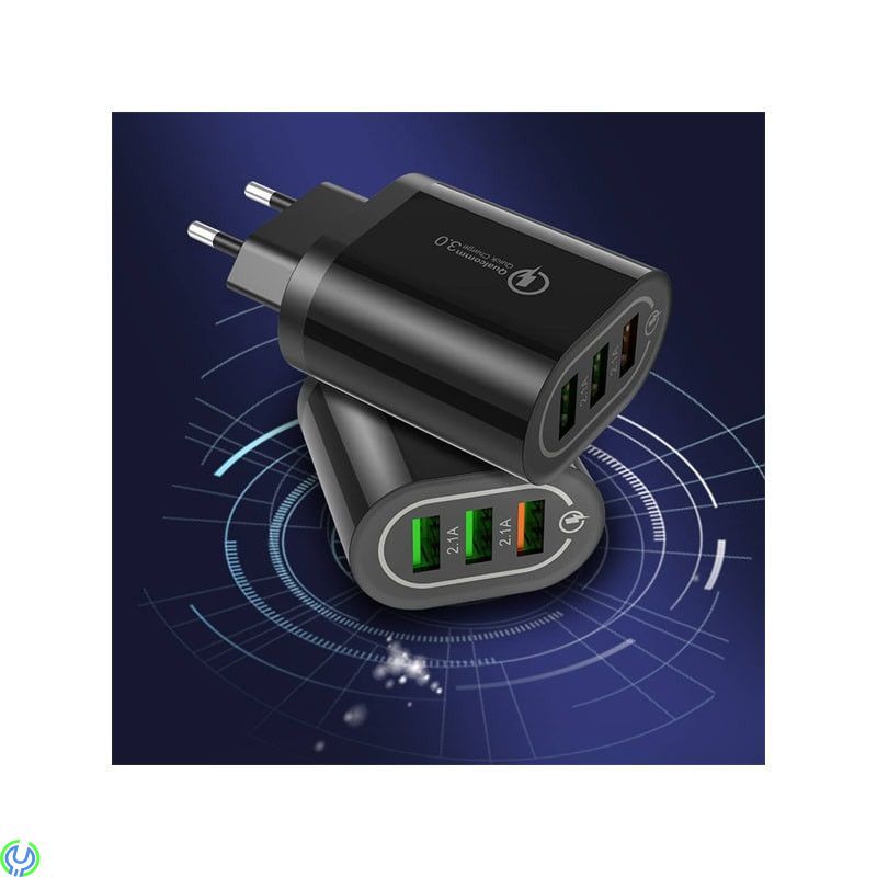 Väggladdare 3xUSB QC 3.0, svart, Väggladdare 3xUSB QC 3.0 (BK373) svart, Adapter, , Elgruvan