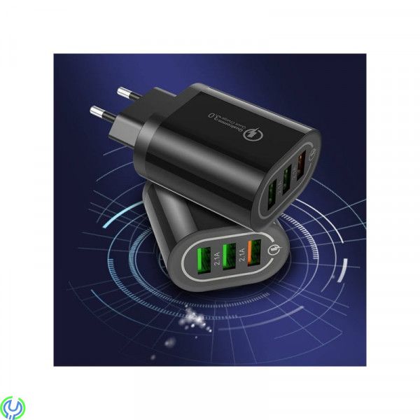 Väggladdare 3xUSB QC 3.0, svart, Väggladdare 3xUSB QC 3.0 (BK373) svart, Adapter, , Elgruvan