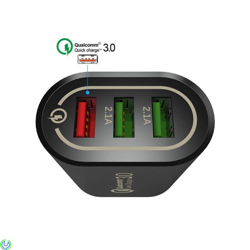 Väggladdare 3xUSB QC 3.0, svart, Väggladdare 3xUSB QC 3.0 (BK373) svart, Adapter, , Elgruvan