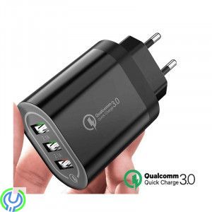 Väggladdare 3xUSB QC 3.0, svart, Väggladdare 3xUSB QC 3.0 (BK373) svart, Adapter, , Elgruvan