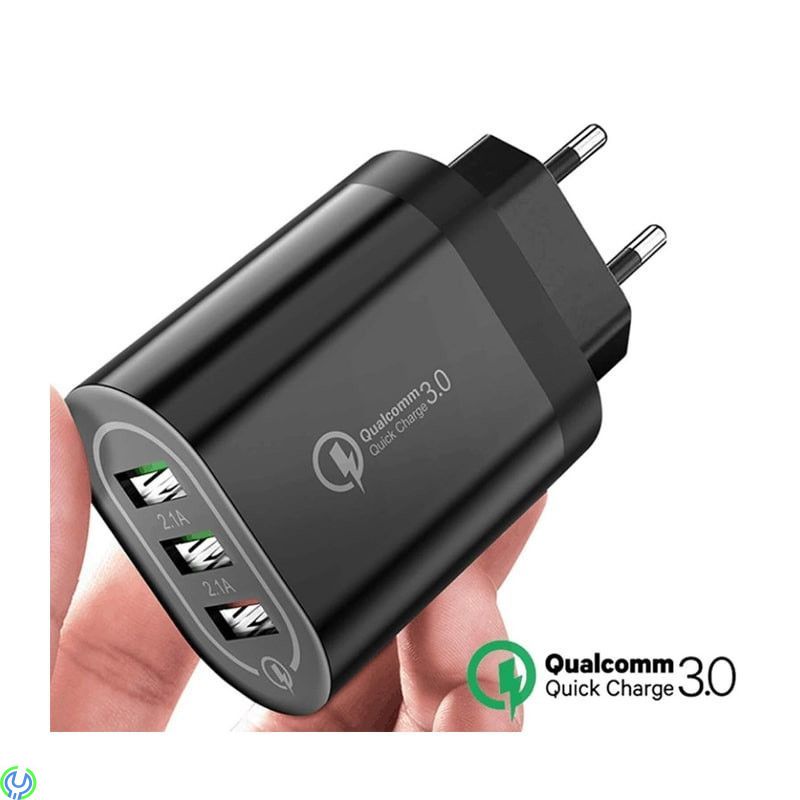 Väggladdare 3xUSB QC 3.0, svart, Väggladdare 3xUSB QC 3.0 (BK373) svart, Adapter, , Elgruvan