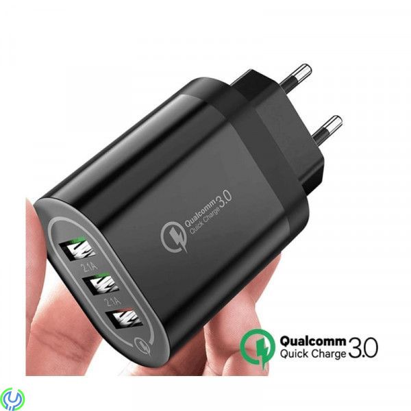 Väggladdare 3xUSB QC 3.0, svart, Väggladdare 3xUSB QC 3.0 (BK373) svart, Adapter, , Elgruvan