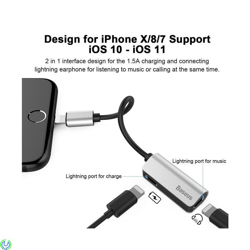 Baseus iPhone Lightning Adapter - Silver, Baseus iPhone 7/8/X Lightning Adapter för laddning, musik & samtal, Kablar & Laddare, 