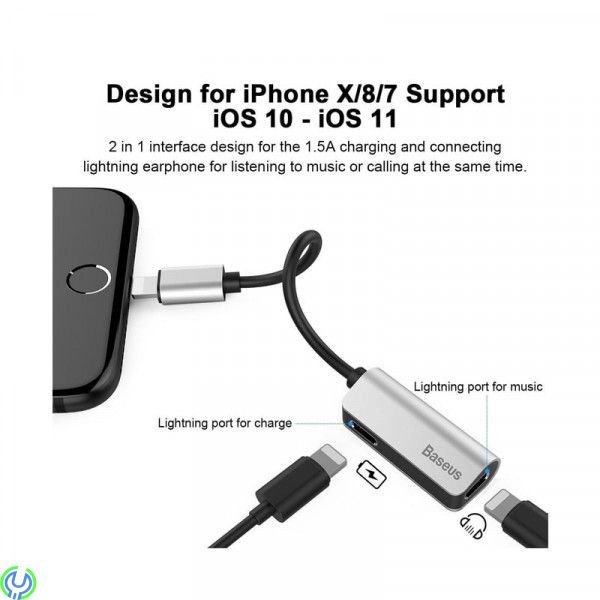 Baseus iPhone Lightning Adapter - Silver, Baseus iPhone 7/8/X Lightning Adapter för laddning, musik & samtal, Kablar & Laddare, 