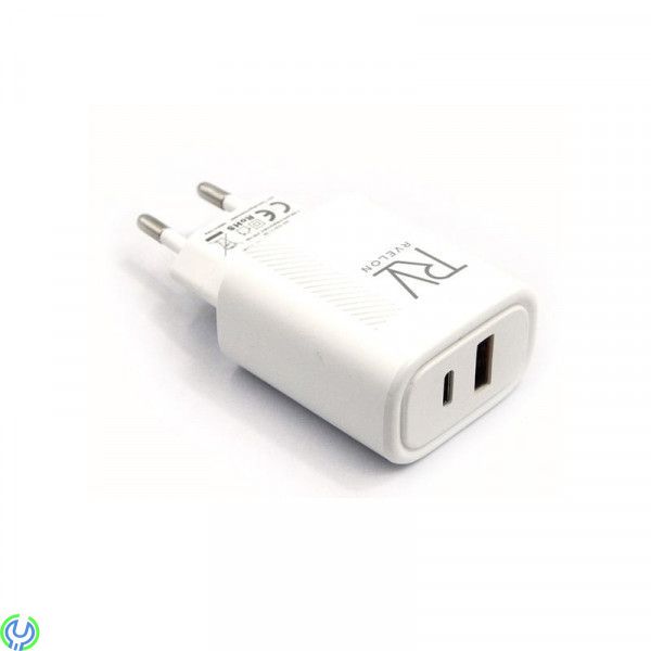 20W adapterladdare, 2 ut USB + typ C, The amazing RVELON supersnabb Adapter Charger is of the Best Quality., Adapter, , RVELON