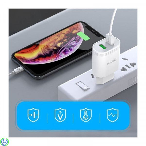 12W Väggladdare 2,4A 2xUSB Dual Port, vit, Väggladdare 12W 2,4A 2xUSB Dual Port, vit, Adapter, , KAKU