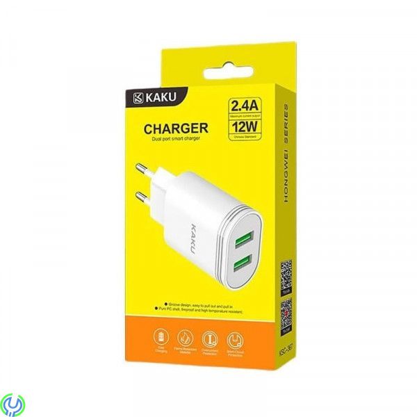 12W Väggladdare 2,4A 2xUSB Dual Port, vit, Väggladdare 12W 2,4A 2xUSB Dual Port, vit, Adapter, , KAKU