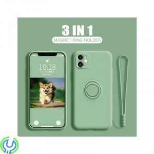 iPhone 11Pro Mjuk silikonfodral, Grön, Mjuk silikonfodral för iPhone 11 Pro med stand magnetisk ring hållare., iPhone 11 modelle