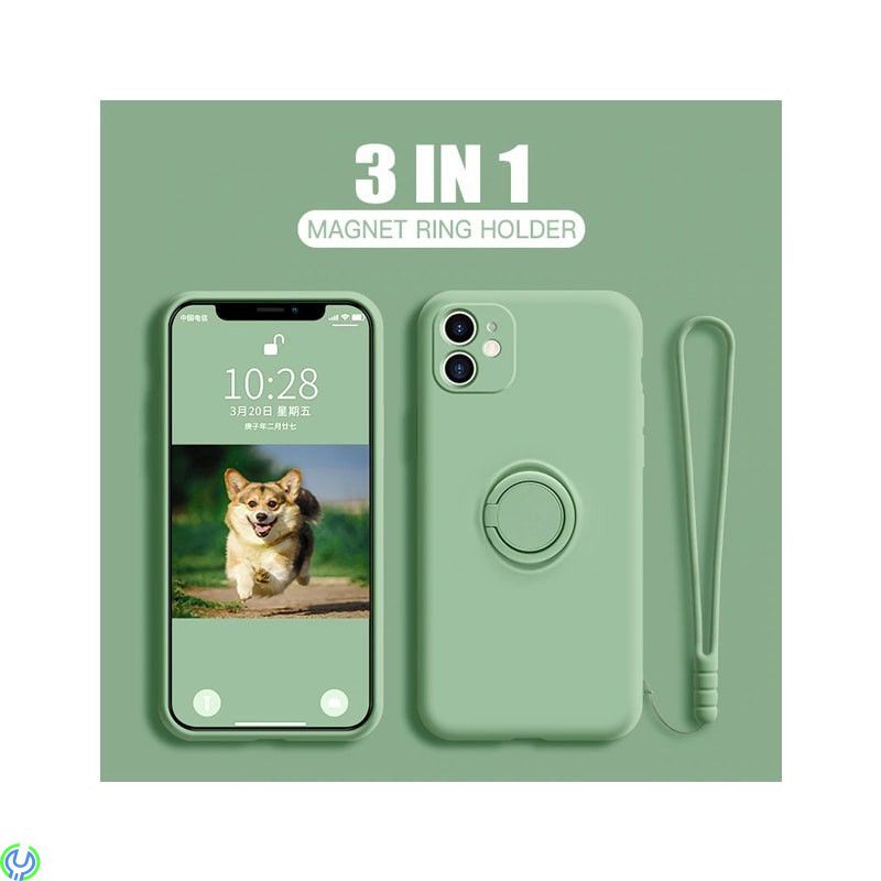 iPhone 11Pro Mjuk silikonfodral, Grön, Mjuk silikonfodral för iPhone 11 Pro med stand magnetisk ring hållare., iPhone 11 modelle