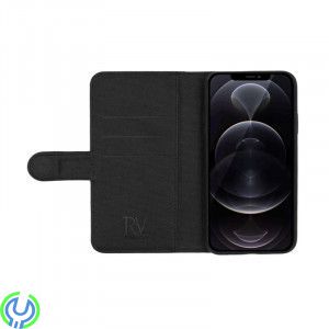 iPhone 12 Mini - RV TPU Läderfodral, RV Flip Stand TPU Leather Case Black for iPhone 12 Mini, iPhone 12 modeller, , RVELON