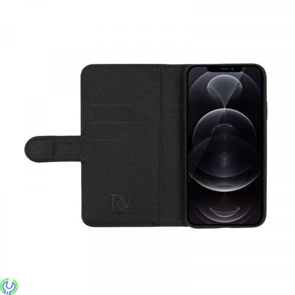 iPhone 12 Mini - RV TPU Läderfodral, RV Flip Stand TPU Leather Case Black for iPhone 12 Mini, iPhone 12 modeller, , RVELON