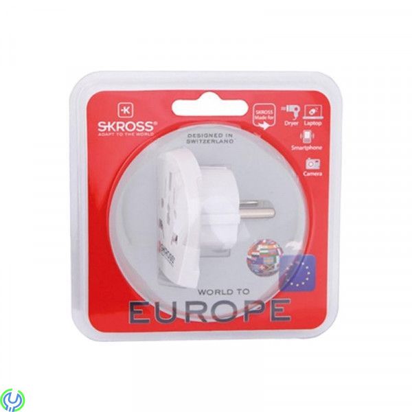 SKROSS Reseadapter från världen till EU, SKROSS reseadapter från EMEA/US/UK till EU, ojordad, 220-250V max 16A, vit., Hem & Frit