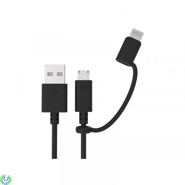 MIKRO USB MED Lightning ADAPTER 1M SVART, MFI-certifierad USB 2.0 Type-A till Micro USB och Lightning, Micro USB, , Elgruvan