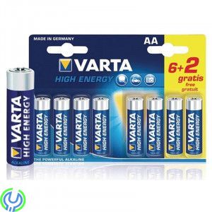 AA Batteri alkaline, High Energy 8-pack, Kampanjblister: 6 + 2 gratis Alkaliskt AA, Hem & Fritid, , Varta