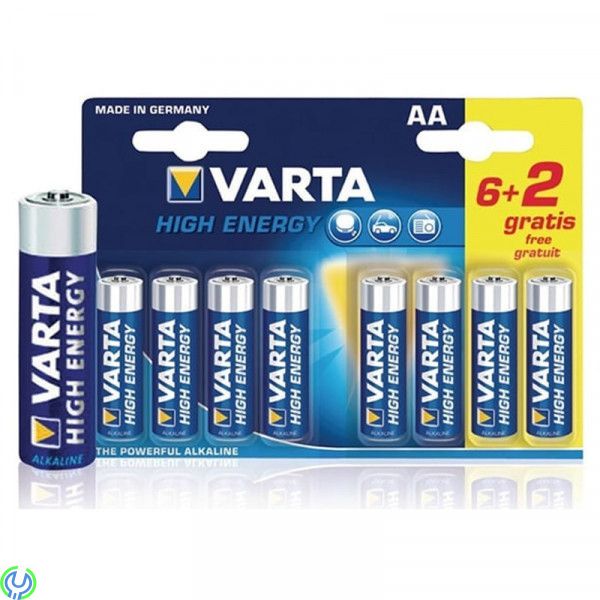AA Batteri alkaline, High Energy 8-pack, Kampanjblister: 6 + 2 gratis Alkaliskt AA, Hem & Fritid, , Varta