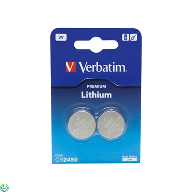Verbatim lithium, 3V, CR2450, 2-pack, 2-pack Verbatim knappcellsbatteri lithium, 3V, CR2450, Litium Batteri, , Verbatim