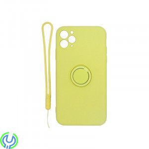 Mjuk silikonfodral för iPhone 11 Pro Max, Gul, Mjuk silikonfodral för iPhone 11 Pro Max med magnetisk ring hållare inkl. band., 