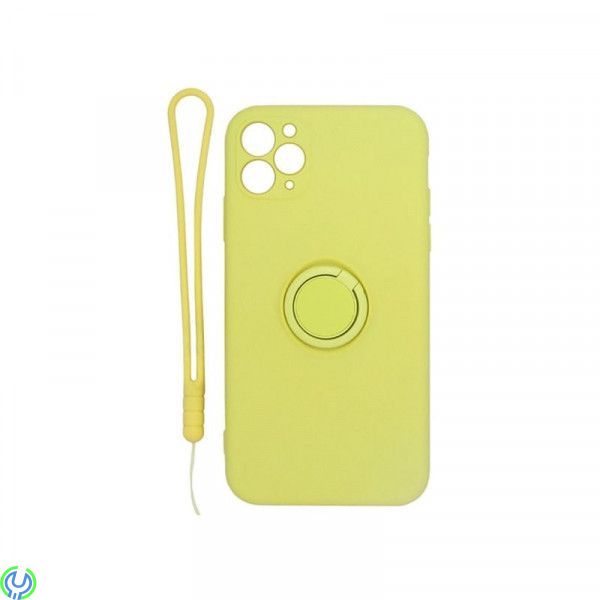 Mjuk silikonfodral för iPhone 11 Pro Max, Gul, Mjuk silikonfodral för iPhone 11 Pro Max med magnetisk ring hållare inkl. band., 
