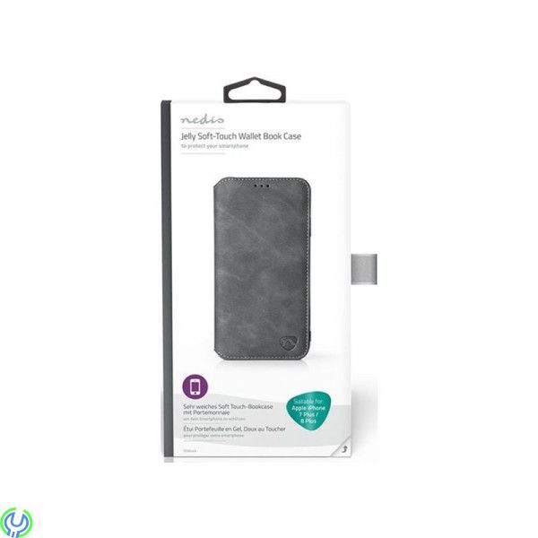 iPhone 7/8 Plus Soft-Touch Plånboksfodral, Soft-Touch Plånboksfodral med Formbar Gel för iPhone 7/8 Plus, Svart, Mobilskal/ Ladd