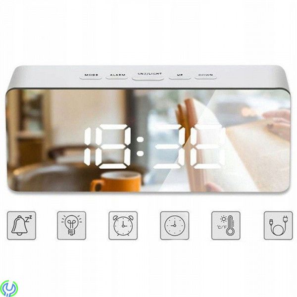 Spegel Digital klocka Elektronisk Led / Termometer, Spegel Digital Clock Elektronisk Led / Alarm Clock / Thermometer vit


, 