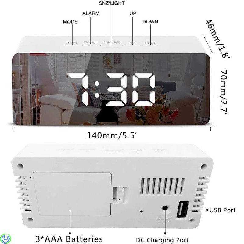 Spegel Digital klocka Elektronisk Led / Termometer, Spegel Digital Clock Elektronisk Led / Alarm Clock / Thermometer vit


, 