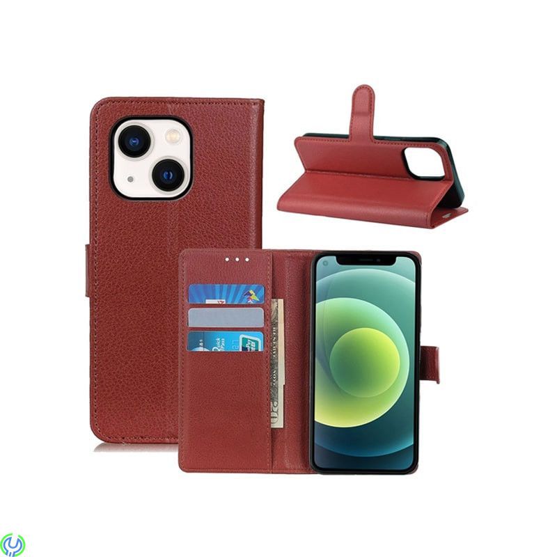 Flip Stand Läder Plånboksfodral till iPhone 13 Mini Brown, Flip Stand Läder Plånboksfodral till iPhone 13 Mini Brown, iPhone 13 