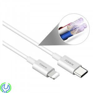 USB Kabel typ C till iPhone Lightning 3A, Kabel 3A 1 m USB typ C till iPhone Lightning KAKU dataladdningskabel vit., Kablar & La