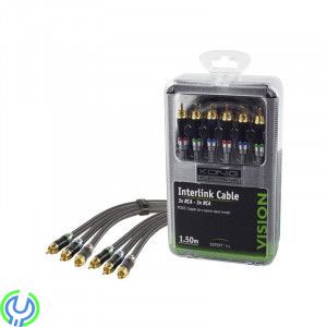 König Interlink-kabel 3x RCA - 3x RCA,1,5m, König 1,5m 3x RCA High End-videokabel, dubbelskärmad med guldpläterade kontakter.
