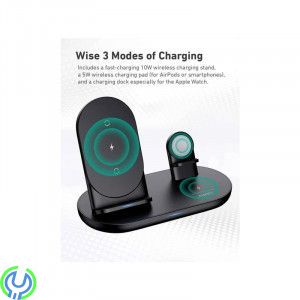 AUKEY LC-A3 Aircore 3-in-1 Trådlös Laddställ - Svart, AUKEY LC-A3-WT, inomhus, USB, Trådlös laddning, 1,2 m, Svart, iPhone 11 mo