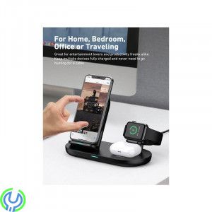 AUKEY LC-A3 Aircore 3-in-1 Trådlös Laddställ - Svart, AUKEY LC-A3-WT, inomhus, USB, Trådlös laddning, 1,2 m, Svart, iPhone 11 mo
