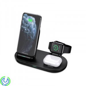 AUKEY LC-A3 Aircore 3-in-1 Trådlös Laddställ - Svart, AUKEY LC-A3-WT, inomhus, USB, Trådlös laddning, 1,2 m, Svart, iPhone 11 mo