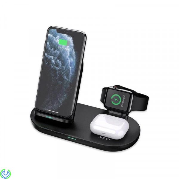 AUKEY LC-A3 Aircore 3-in-1 Trådlös Laddställ - Svart, AUKEY LC-A3-WT, inomhus, USB, Trådlös laddning, 1,2 m, Svart, iPhone 11 mo