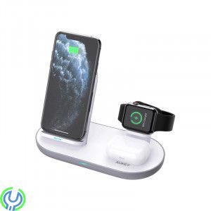 AUKEY LC-A3 Aircore 3-in-1 Trådlös Laddställ - Vit, 3-in-1 Trådlös Laddställ för iPhone, AirPods & Apple Watch, Trådlösa, , AUKE