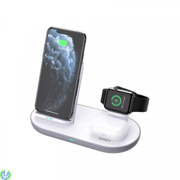 AUKEY LC-A3 Aircore 3-in-1 Trådlös Laddställ - Vit, 3-in-1 Trådlös Laddställ för iPhone, AirPods & Apple Watch, Trådlösa, , AUKE