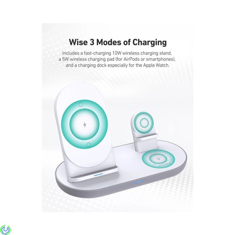 AUKEY LC-A3 Aircore 3-in-1 Trådlös Laddställ - Vit, 3-in-1 Trådlös Laddställ för iPhone, AirPods & Apple Watch, Trådlösa, , AUKE