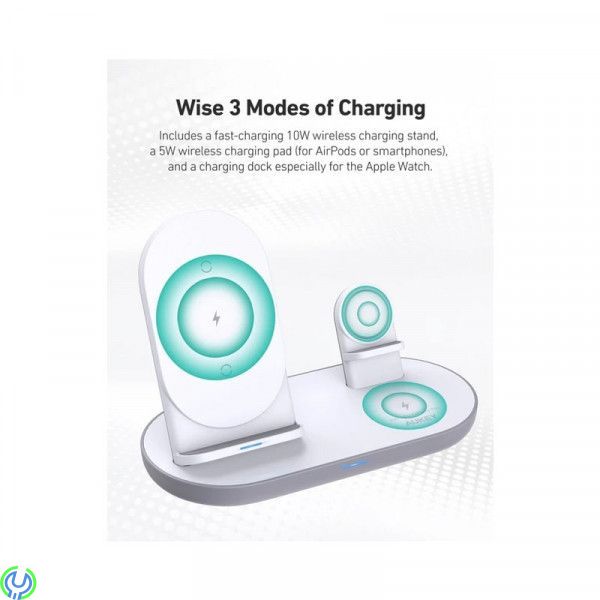 AUKEY LC-A3 Aircore 3-in-1 Trådlös Laddställ - Vit, 3-in-1 Trådlös Laddställ för iPhone, AirPods & Apple Watch, Trådlösa, , AUKE