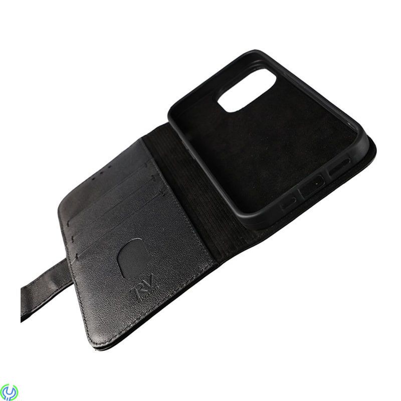 Plånbok fodral i äkta läder för iPhone 13 Pro Max Midnight Black, Plånbok i äkta läder., iPhone 13 modeller, , RVELON