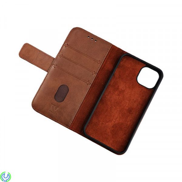 Plånbok fodral i äkta läder för iPhone 13 Brun, Plånbok i äkta läder., iPhone 13 modeller, , RVELON
