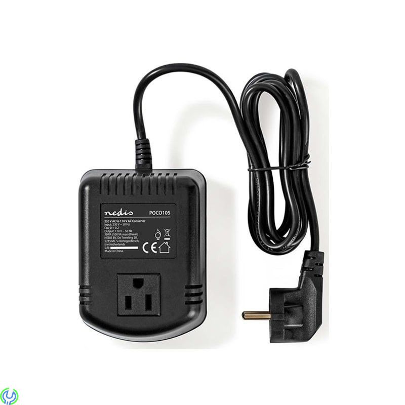 Strömomvandlare, Transformator  230-110V 100W, Anslut 110 V AC-enheter (amerikanska) till ett (europeiskt) elnät på 230 V AC, Tr