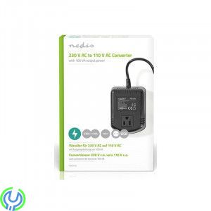 Strömomvandlare, Transformator  230-110V 100W, Anslut 110 V AC-enheter (amerikanska) till ett (europeiskt) elnät på 230 V AC, Tr