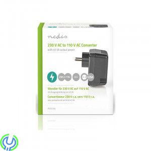 SPÄNNINGSOMVANDLARE 230-110V 45W, Anslut 110 V AC-enheter (amerikanska) till ett (europeiskt) elnät på 230 V AC, Transformator, 